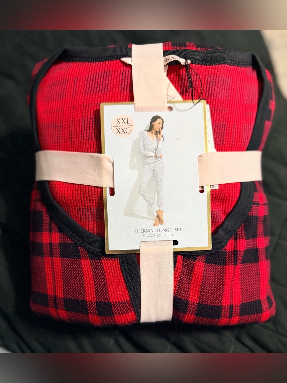 Victoria's Secret Red and Black Plaid Thermal Long PJ Set XXL